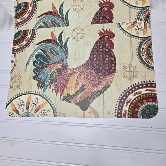 Reversible Barn Rooster Placemats Wipe Clean Set of 4 Fall Feathers Country Farm - Picture 2 of 8
